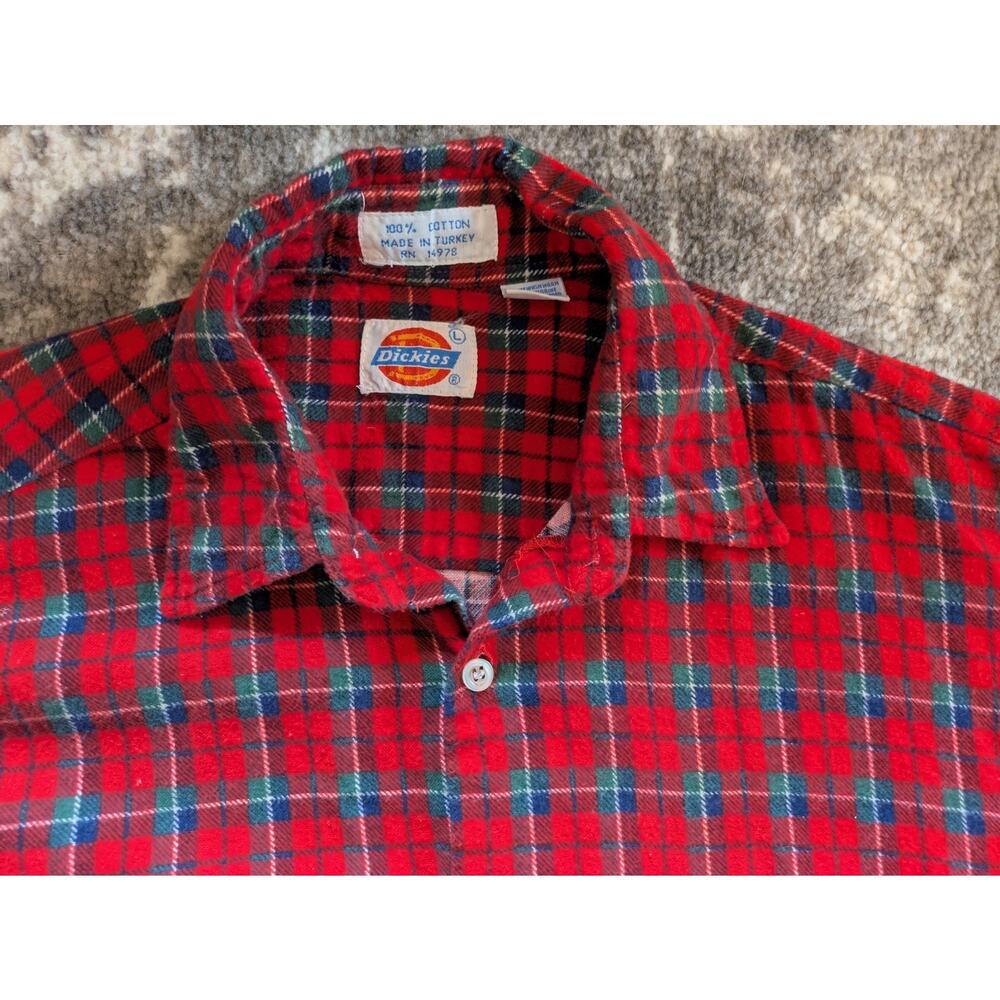 Vintage Dickies Red Flannel Shirt Lumberjack Shirt - Large, Made In Turkey - Picture 8 of 12